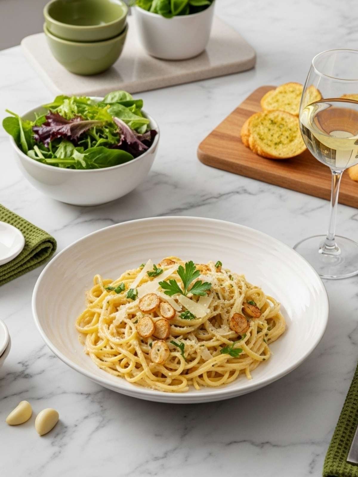 Creamy garlic pasta with herbs