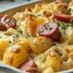 Easy Cheesy Ranch Potatoes and Smoked Sausage - One Pan Dinner Recipe.