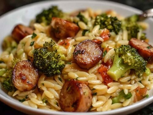 Easy Chicken Sausage and Broccoli Orzo - 30 Minute Dinner Recipe
