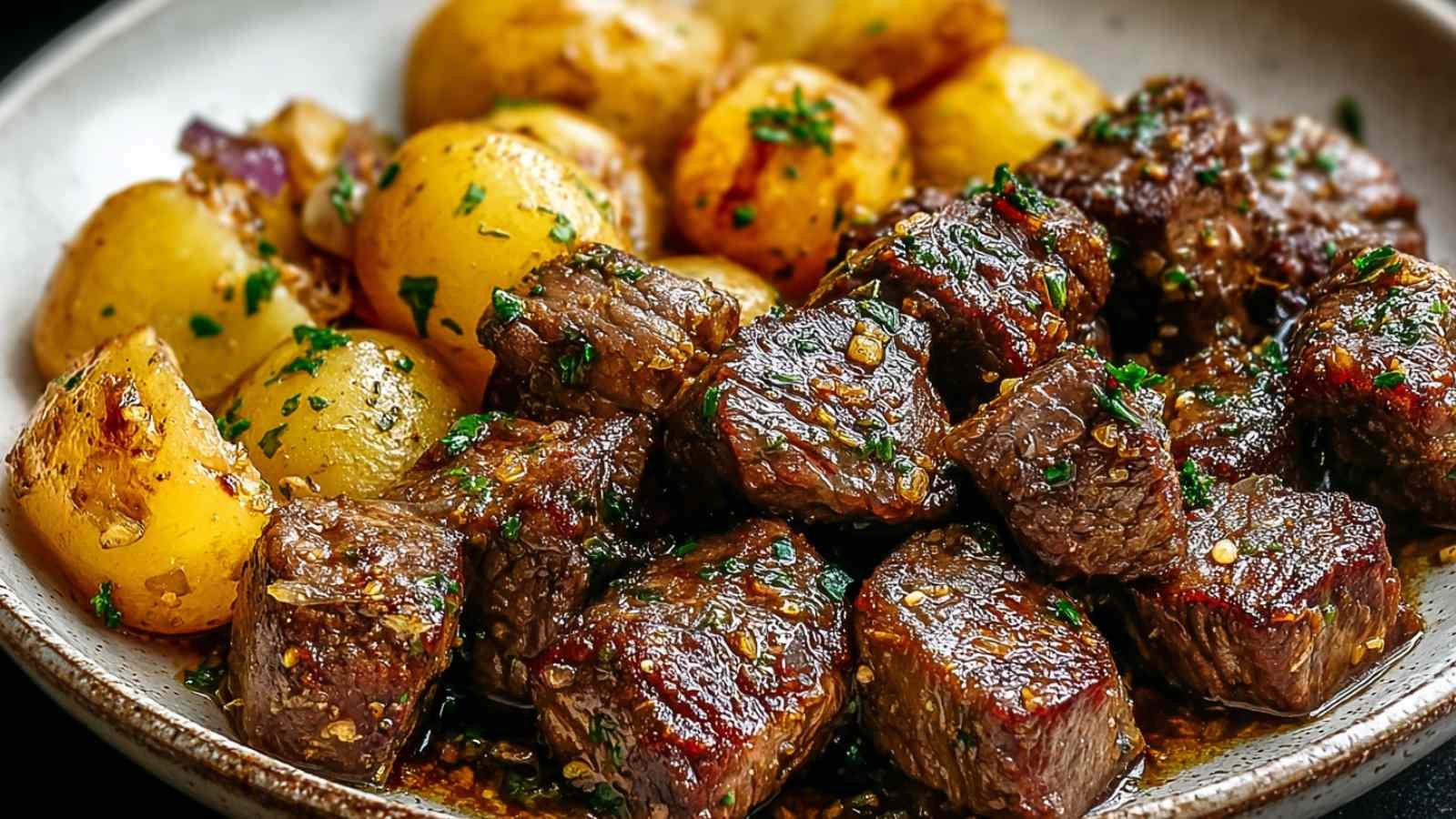 Garlic Butter Steak Bites and Potatoes